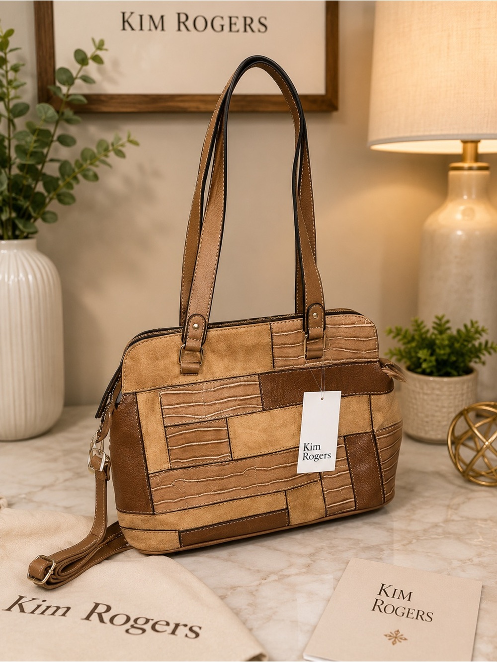 👜 Kim Rogers Two-Tone Brown Patchwork Shoulder Bag – NWT